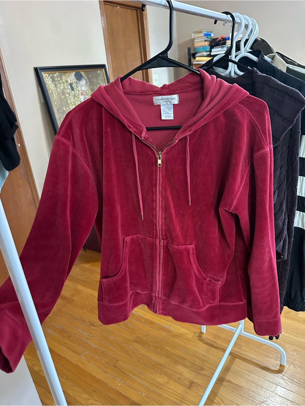 Jones New York Women's Red Velour Zip Hoodie